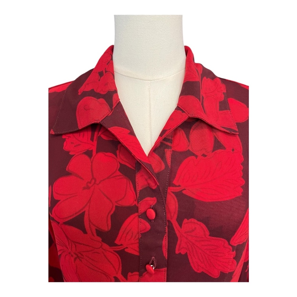 🩸🟣 EUC CABI Deep Red & Plum Floral Mesh Shirt Dress | Sz S - Picture 3 of 11